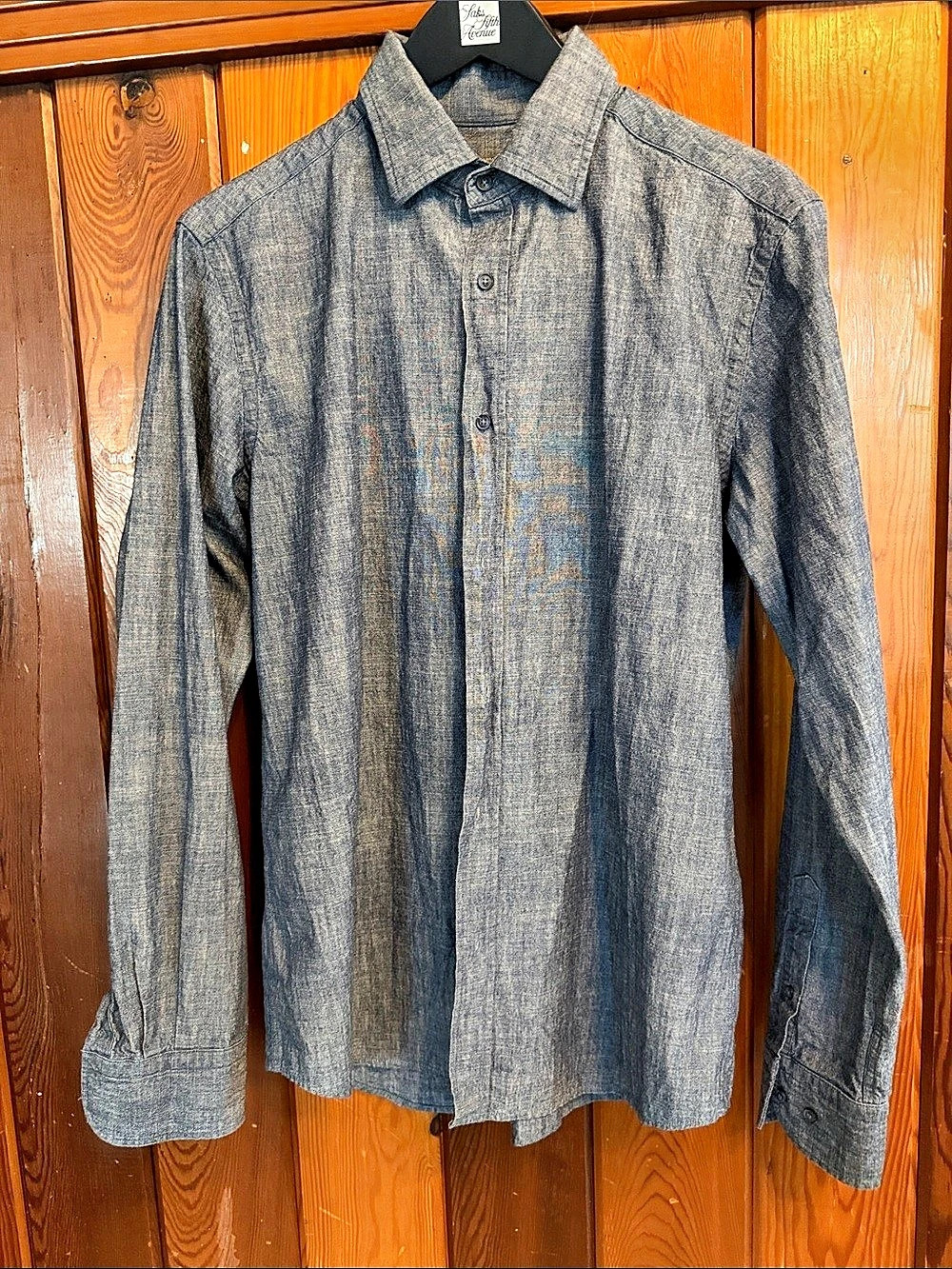 Massimo Dutti Denim Chambray Button Down Shirt in Blue Size Medium